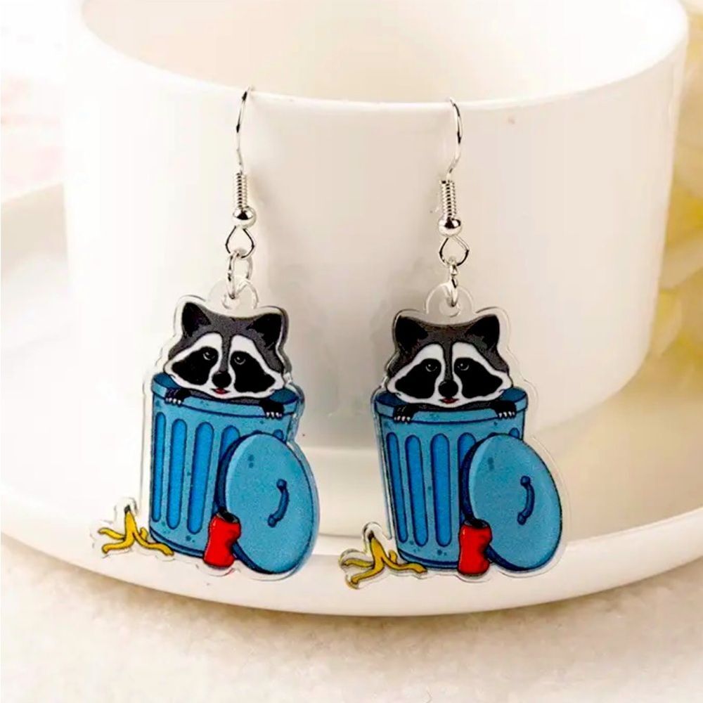 Cute raccoon Trash panda acrylic earrings cartoon drop